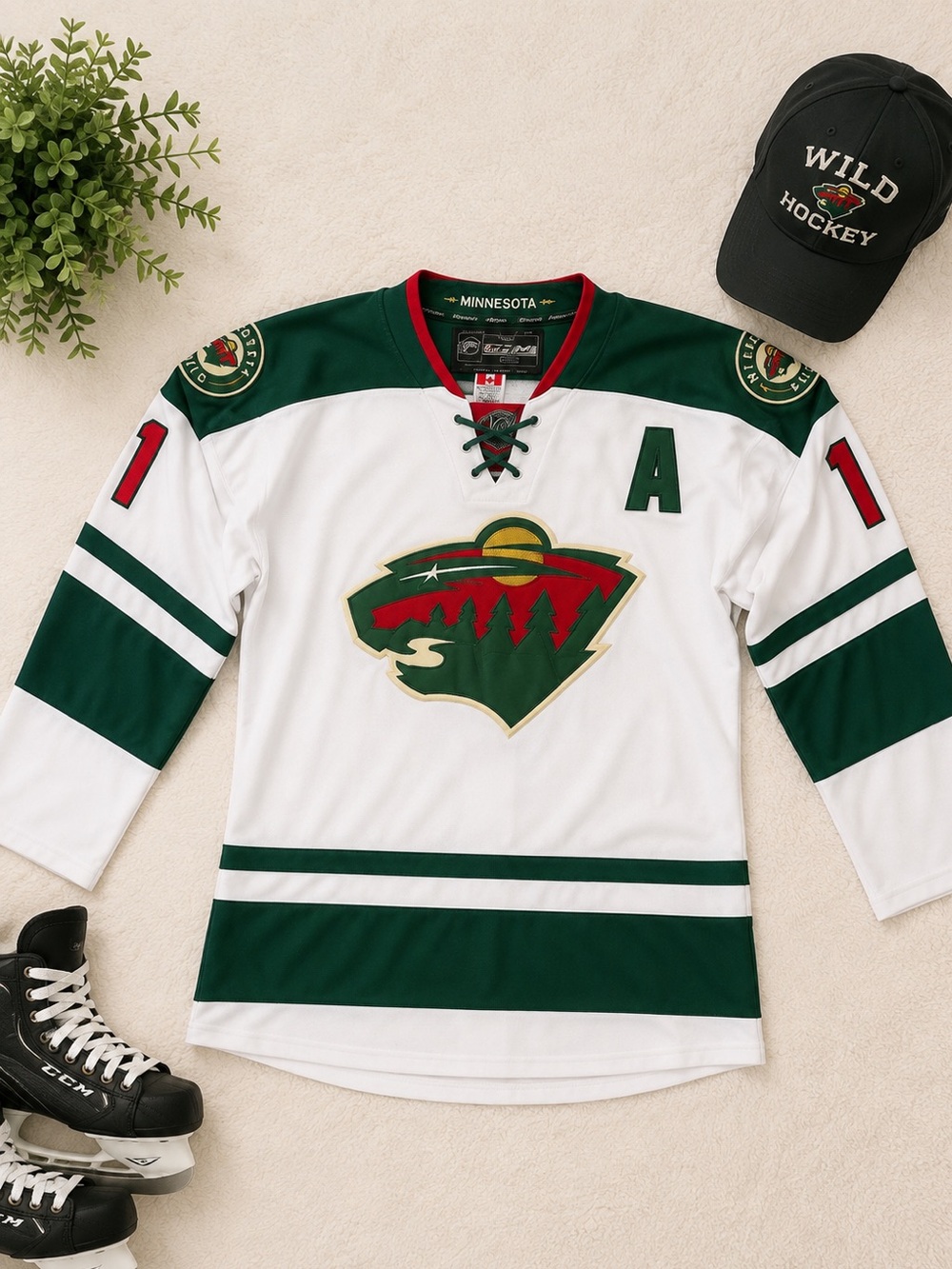 CCM RBK Authentic Center Ice MN WildHockey Jersey Detail Green, White, Red